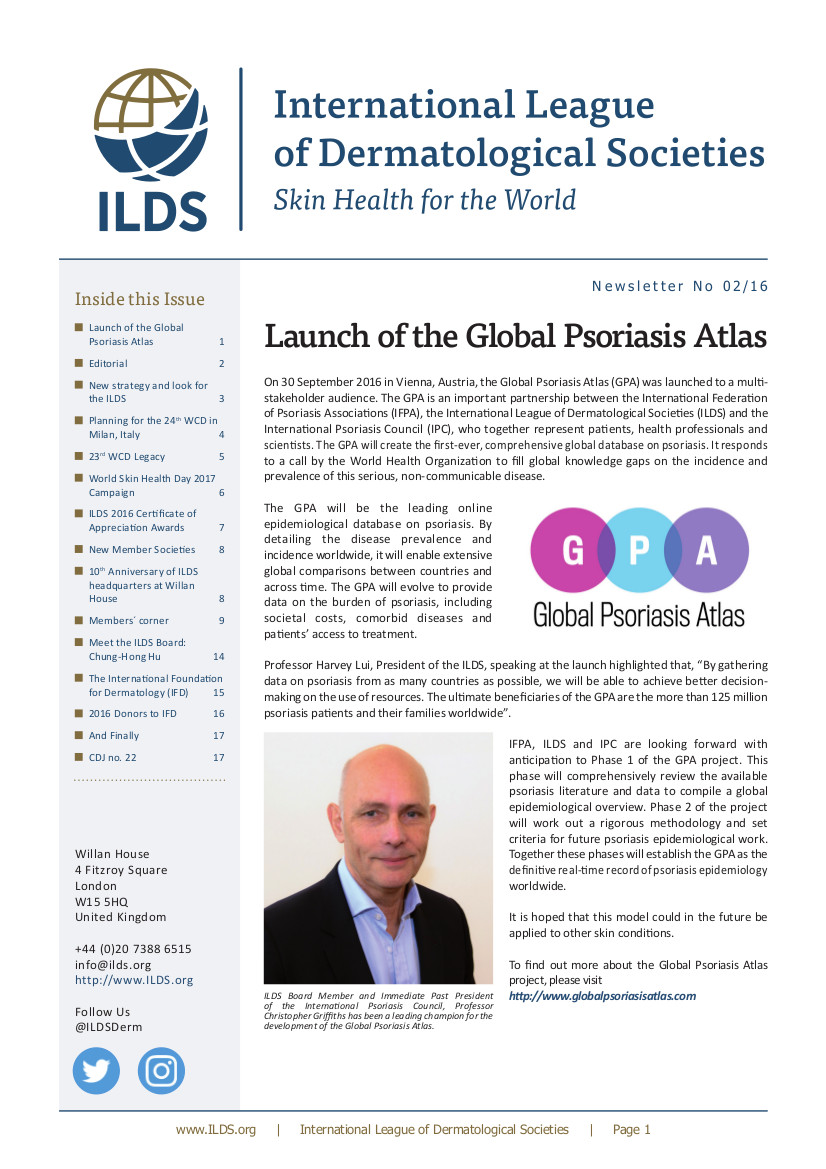 Newsletter 2/2016 della «International League of Dermatological Societies»