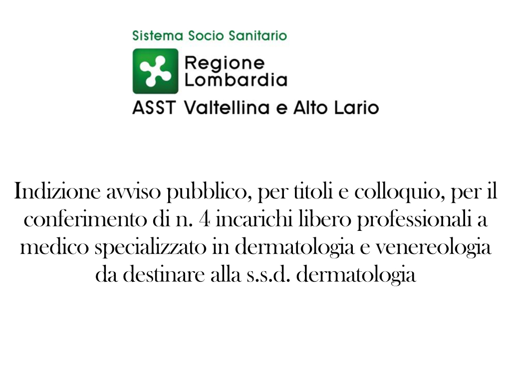 Bando avviso pubblico per 4 incarichi libero professionisti a medici dermatologi