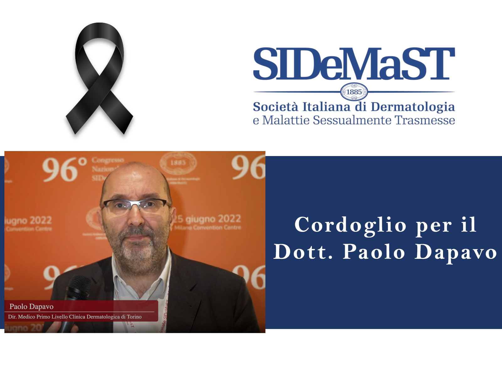 Cordoglio per il  Dott. Dapavo